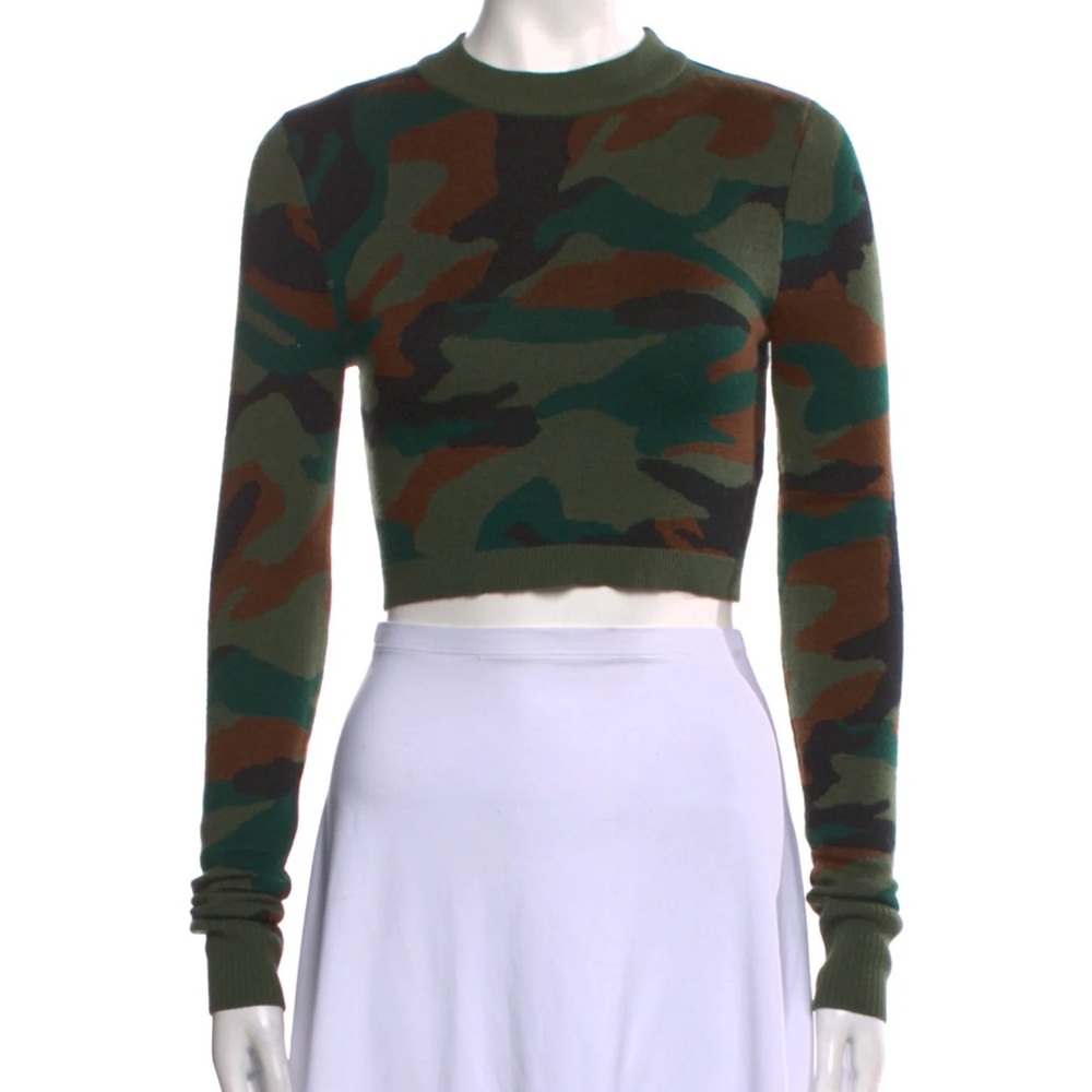 MONSE Merino Wool Camo Cropped Sweater, Size XS